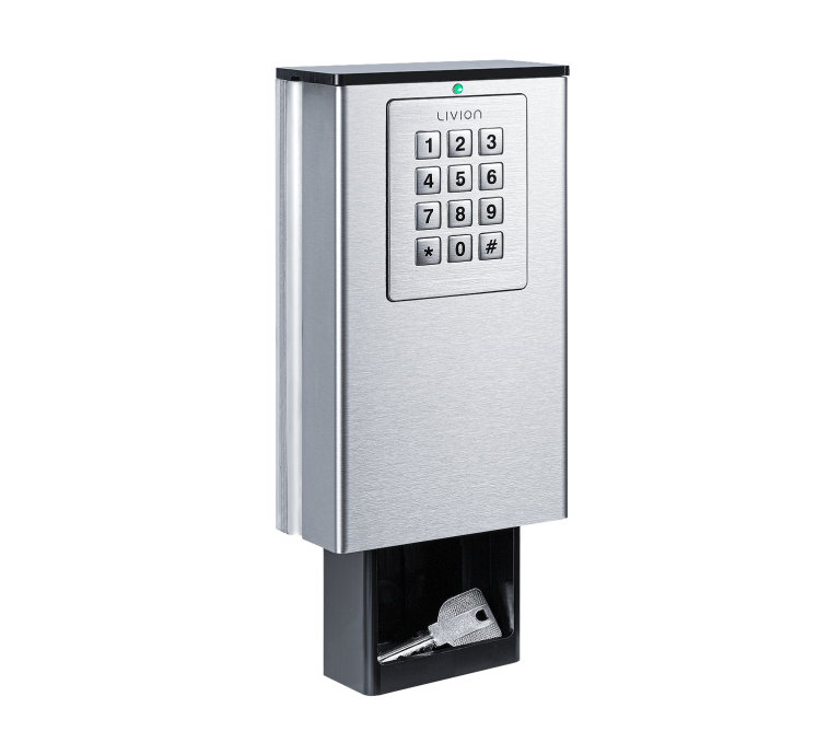 Boîtiers à clé connecté en acier inoxydable avec clavier à chiffres.